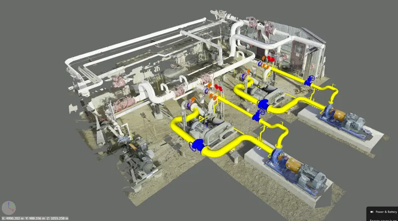 Pump station 3D scan with equipment mapping